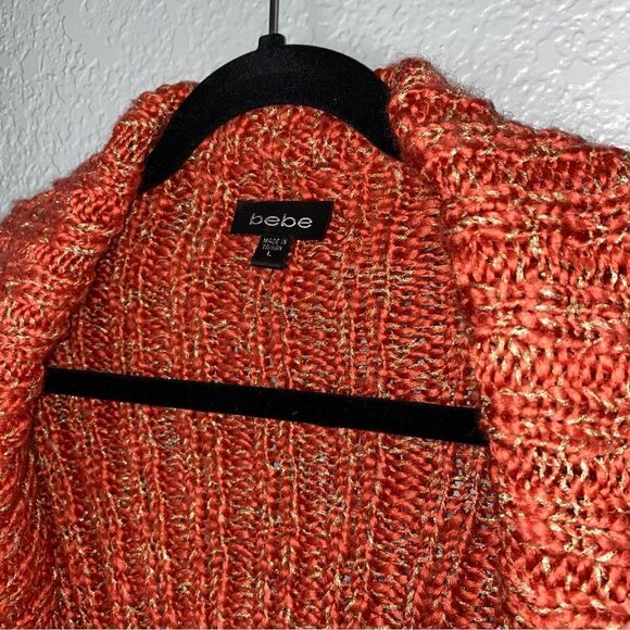 Bebe Wool Blend Open Front Collared Long Sleeve Knit Cropped Cardigan Sweater L - Picture 3 of 9